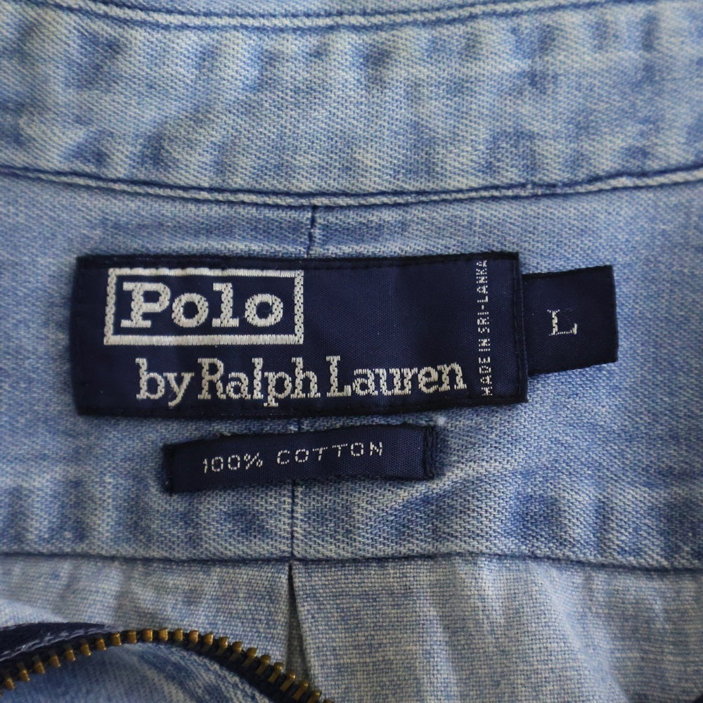 POLO RALPH LAUREN(ポロラルフローレン) 90s プルオーバー チンスト 猫目ボタン 胸刺繍 デニムシャツ インディゴ