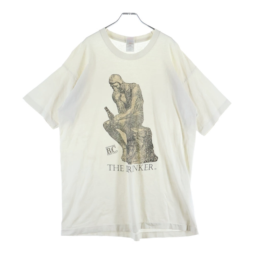 VINTAGE(ヴィンテージ) 90s Auguste Rodin The Thinker ロダン 考える人 フルーツ 裾袖シングル クルーネックTシャツ ホワイト
