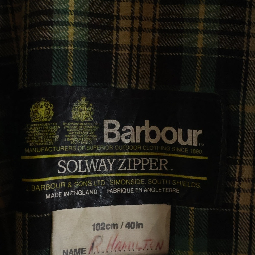Barbour(バブアー) 80s 2ワラント SOLWAY ZIPPER ソルウェイジッパー オイルド ミドルコート カーキ