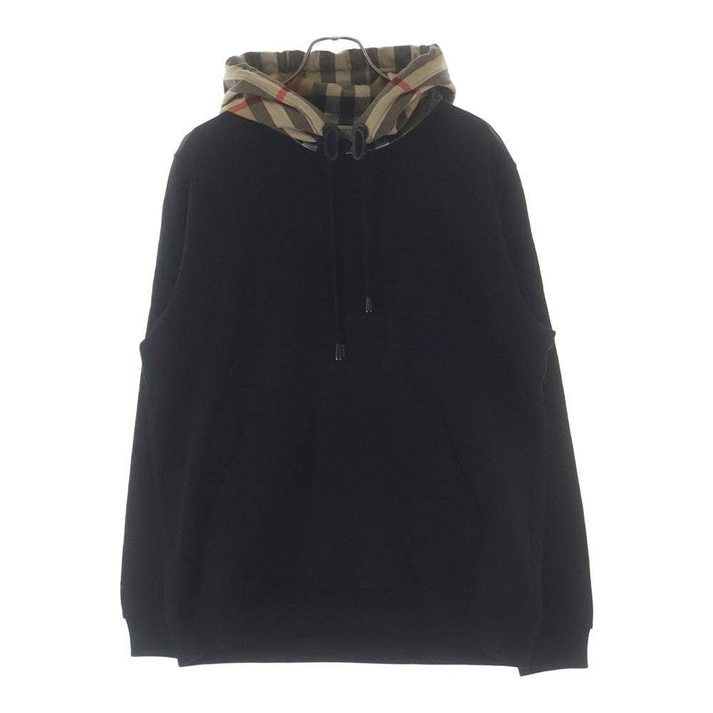 BURBERRY(バーバリー) 23SS ノバチェックフード ドローコード プルオーバーパーカー スウェット ブラック 8058117