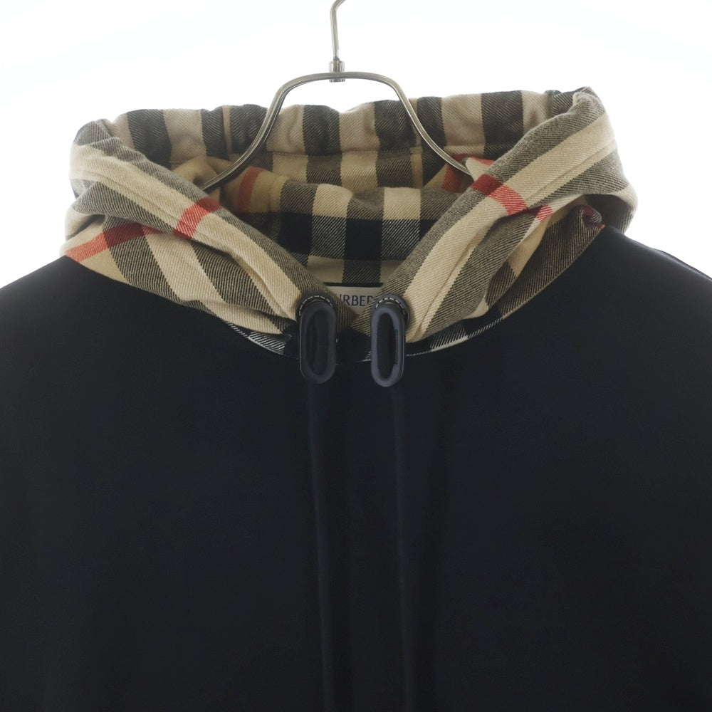 BURBERRY(バーバリー) 23SS ノバチェックフード ドローコード プルオーバーパーカー スウェット ブラック 8058117