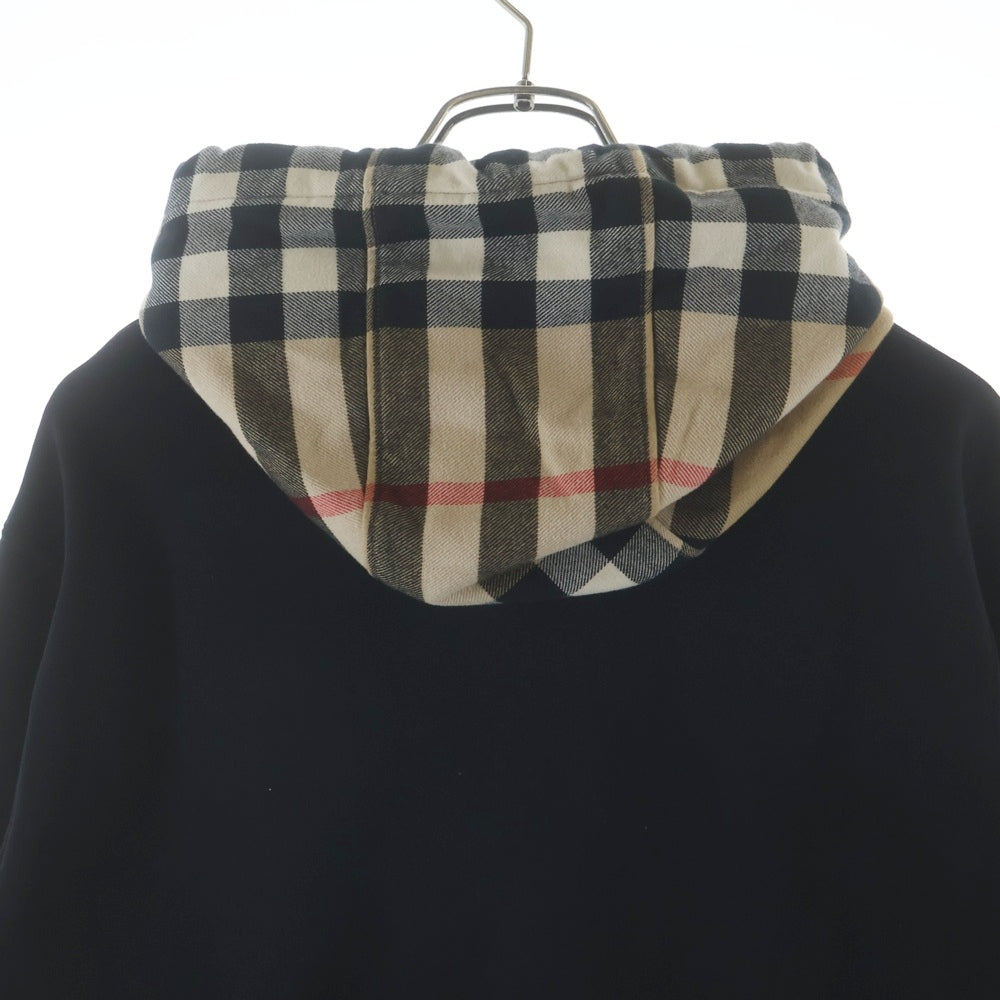 BURBERRY(バーバリー) 23SS ノバチェックフード ドローコード プルオーバーパーカー スウェット ブラック 8058117