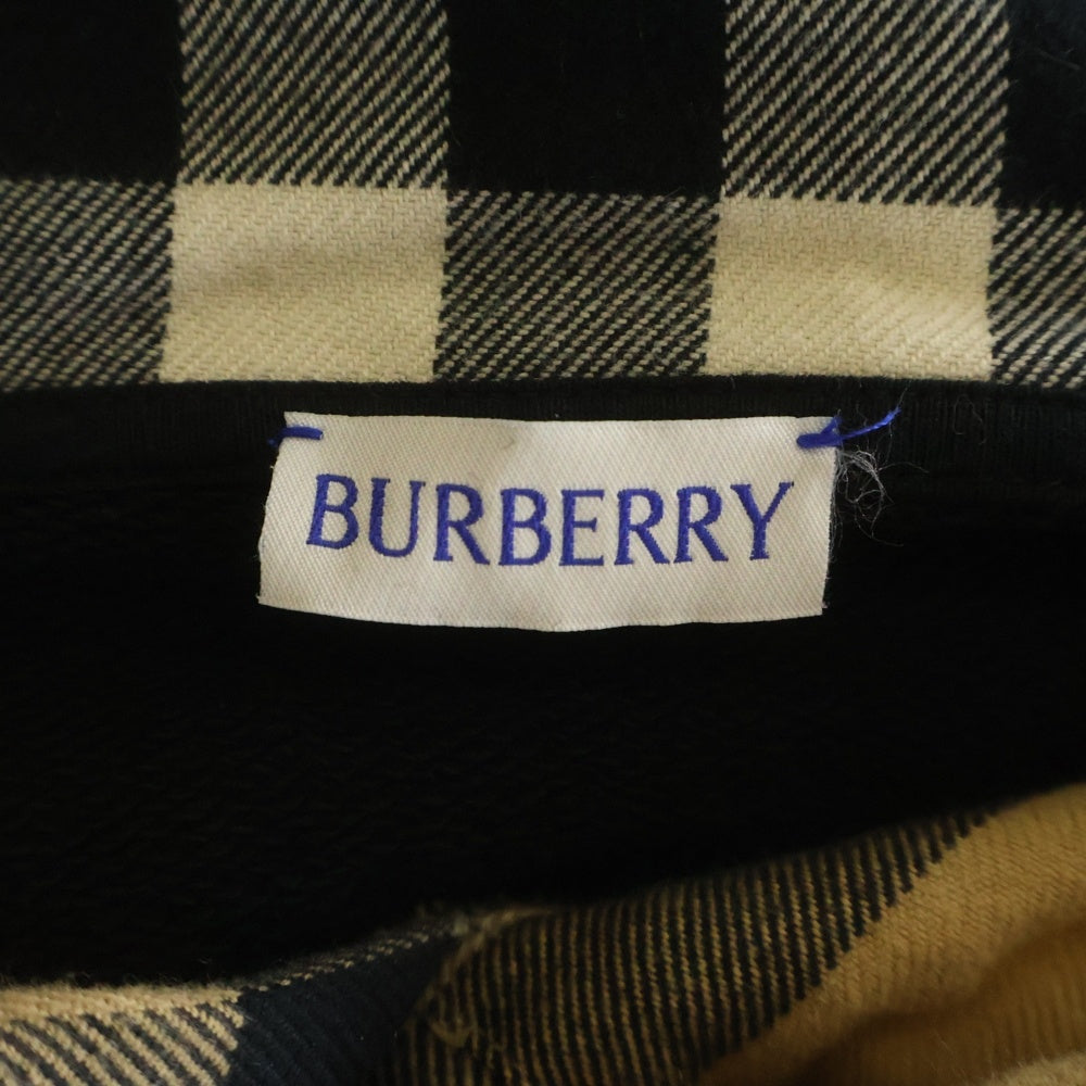 BURBERRY(バーバリー) 23SS ノバチェックフード ドローコード プルオーバーパーカー スウェット ブラック 8058117