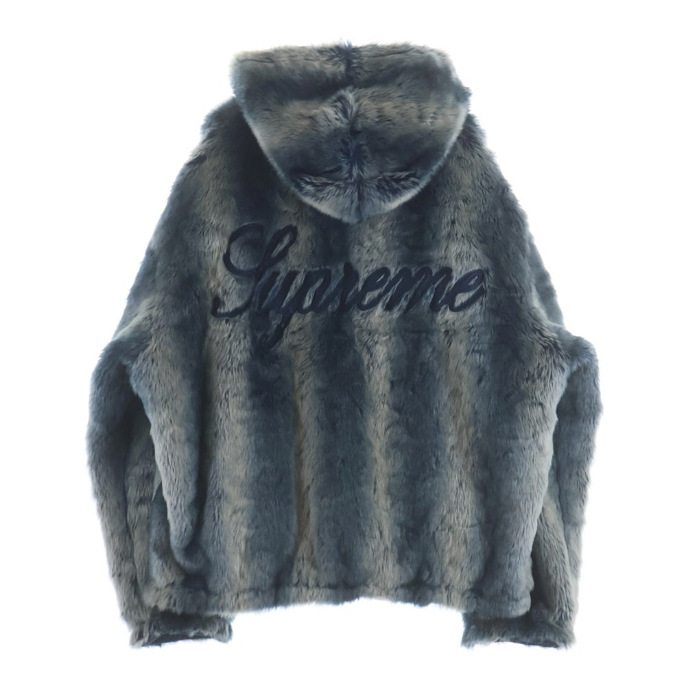 SUPREME(シュプリーム) 20AW Faux Fur Reversible Hooded Jacket フェイクファーリバーシブルフーデッドジャケット バックロゴ ファージャケット ブルー