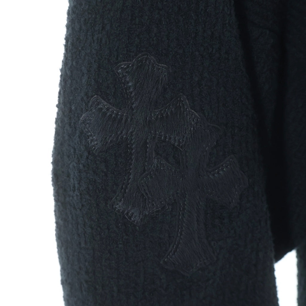 CHROME HEARTS(クロムハーツ) Y NOT Harako Leather Cross Patch Knit Pullover Hoodie ワイノット ハラコレザークロスパッチ プルオーバーニットパーカー ブラック