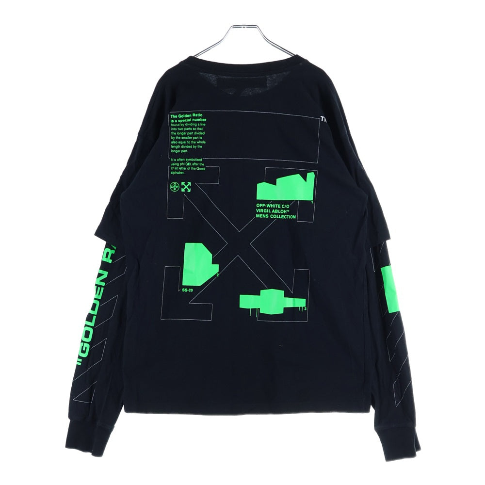OFF-WHITE(オフホワイト) Golden Ratio Print Layered ドッキング ロングスリーブTシャツ ブラック OMAB022R20185006
