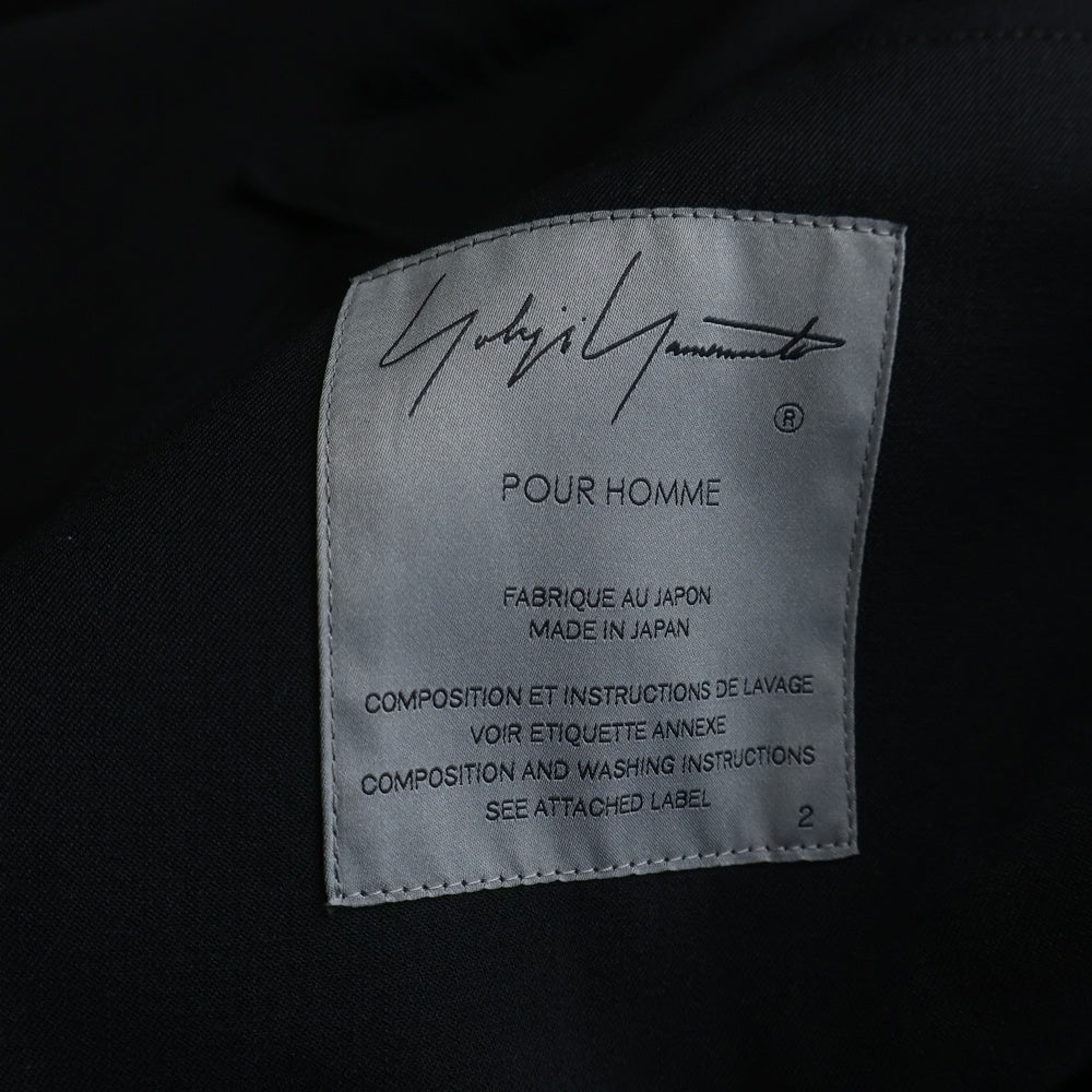 Yohji Yamamoto POUR HOMME(ヨウジヤマモト プールオム) 23SS GABARDINE W-DOUBLE BODY PEAKED JKA 断ち切り ウールギャバ HZ-J27-100 ロングロート ブラック
