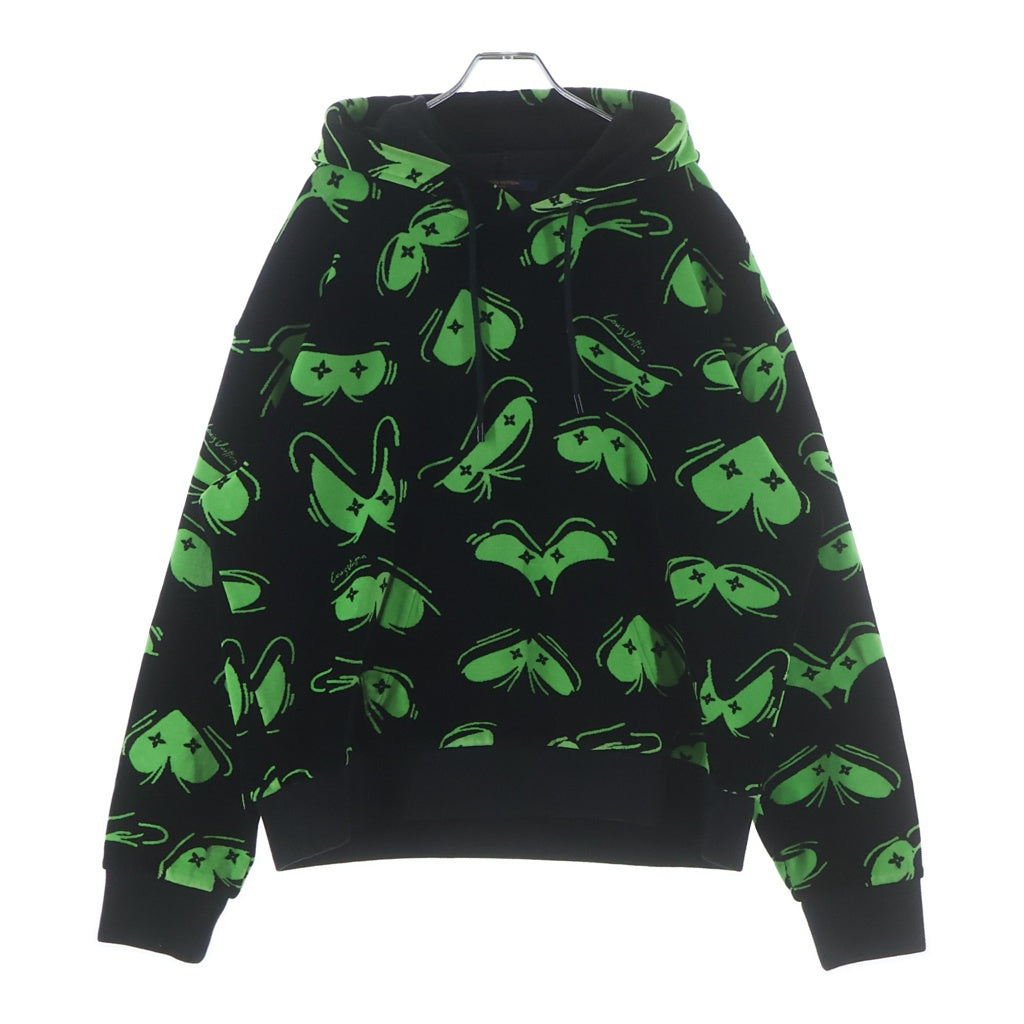 LOUIS VUITTON(ルイヴィトン) 22AW LVアイズ グラフィック ベロア ベルベット プルオーバー スウェットパーカー フーディー ブラック/ライトグリーン RM222 RC6 HNY88W