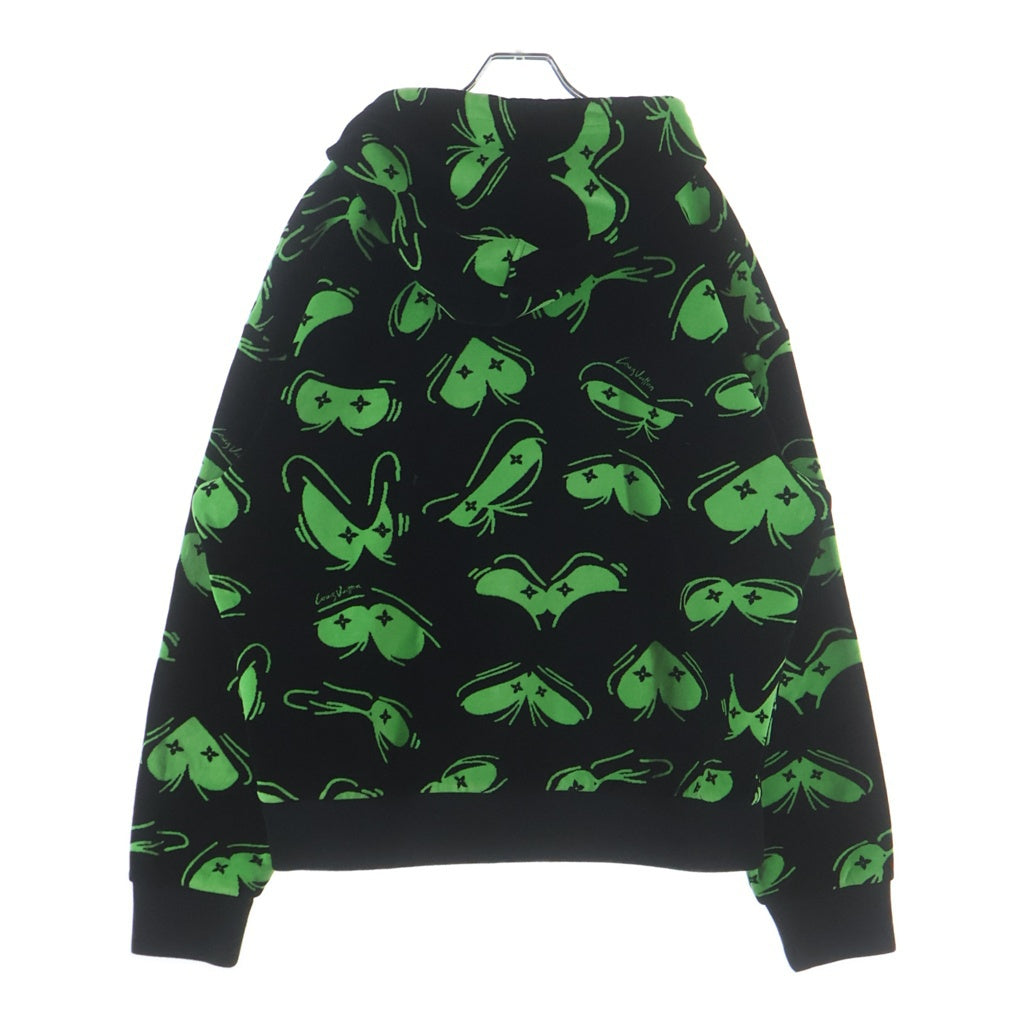 LOUIS VUITTON(ルイヴィトン) 22AW LVアイズ グラフィック ベロア ベルベット プルオーバー スウェットパーカー フーディー ブラック/ライトグリーン RM222 RC6 HNY88W
