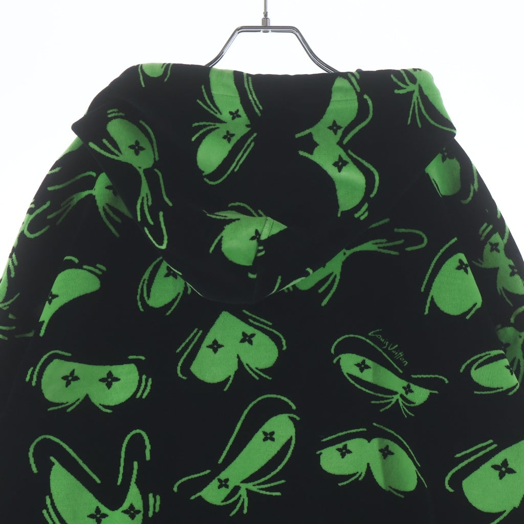 LOUIS VUITTON(ルイヴィトン) 22AW LVアイズ グラフィック ベロア ベルベット プルオーバー スウェットパーカー フーディー ブラック/ライトグリーン RM222 RC6 HNY88W