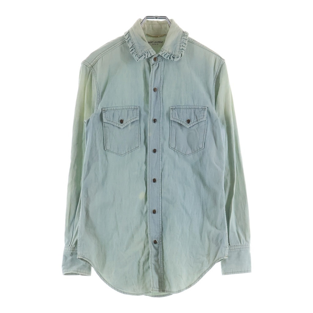 SAINT LAURENT PARIS(サンローランパリ) 15SS 襟フリル デニム 393702 ウエスタンシャツ インディゴ レディース