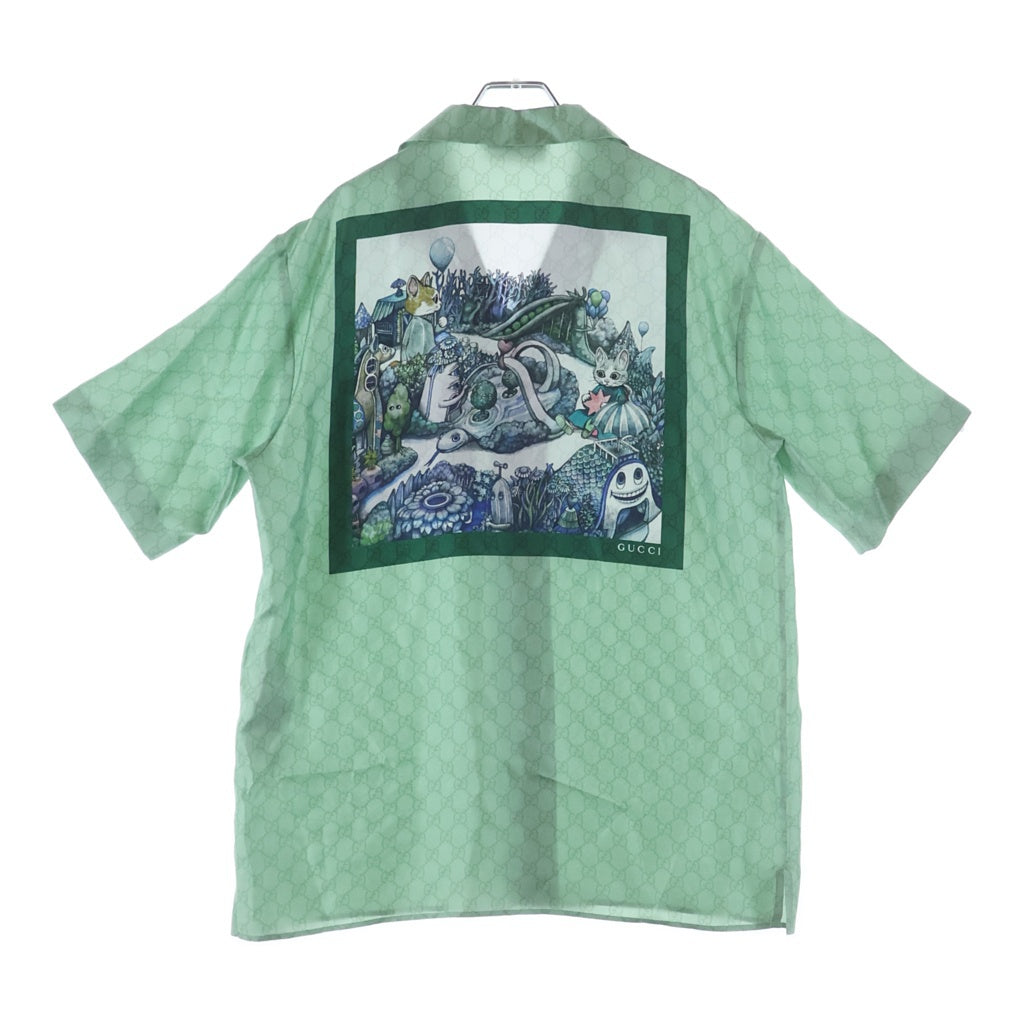 GUCCI(グッチ) 25SS ×HIGUCHI YUKO ヒグチユウコ シルクツイル 864048 総柄 半袖シャツ グリーン
