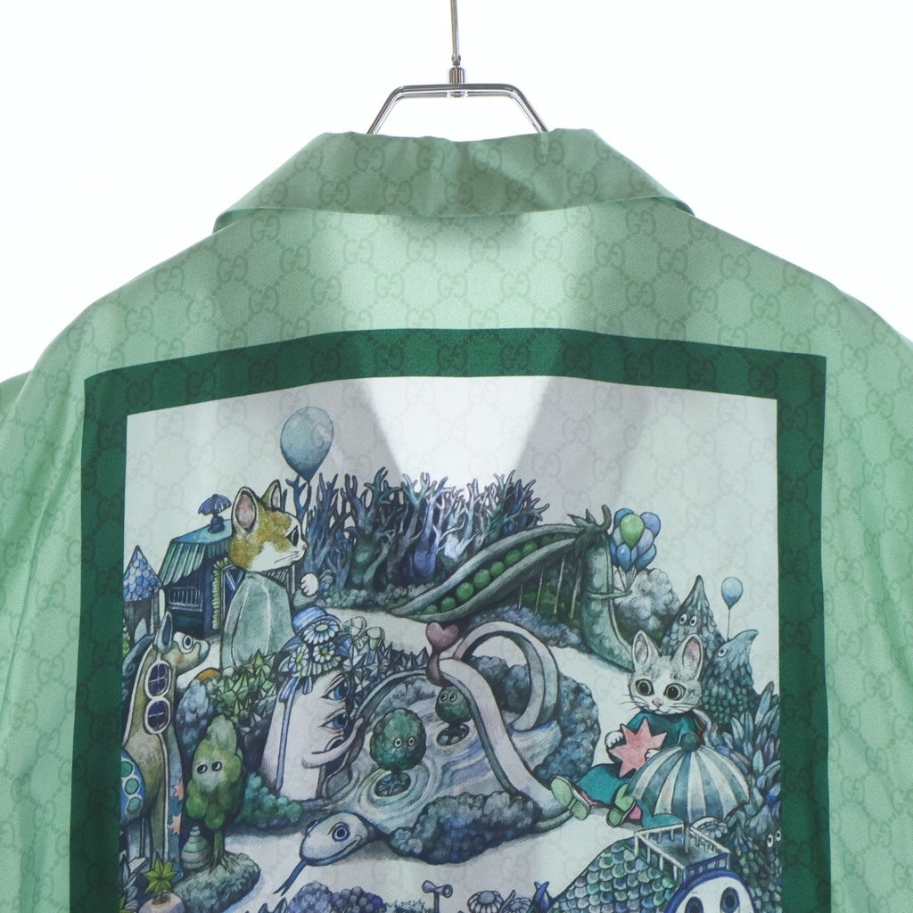 GUCCI(グッチ) 25SS ×HIGUCHI YUKO ヒグチユウコ シルクツイル 864048 総柄 半袖シャツ グリーン