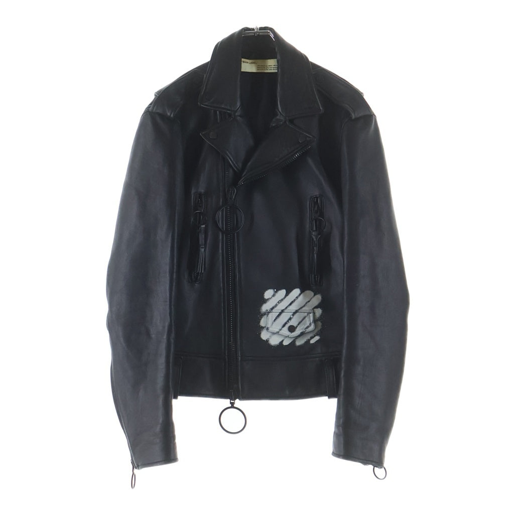 OFF-WHITE(オフホワイト) 17SS スプレーロゴ ダブルライダース レザージャケット ブラック