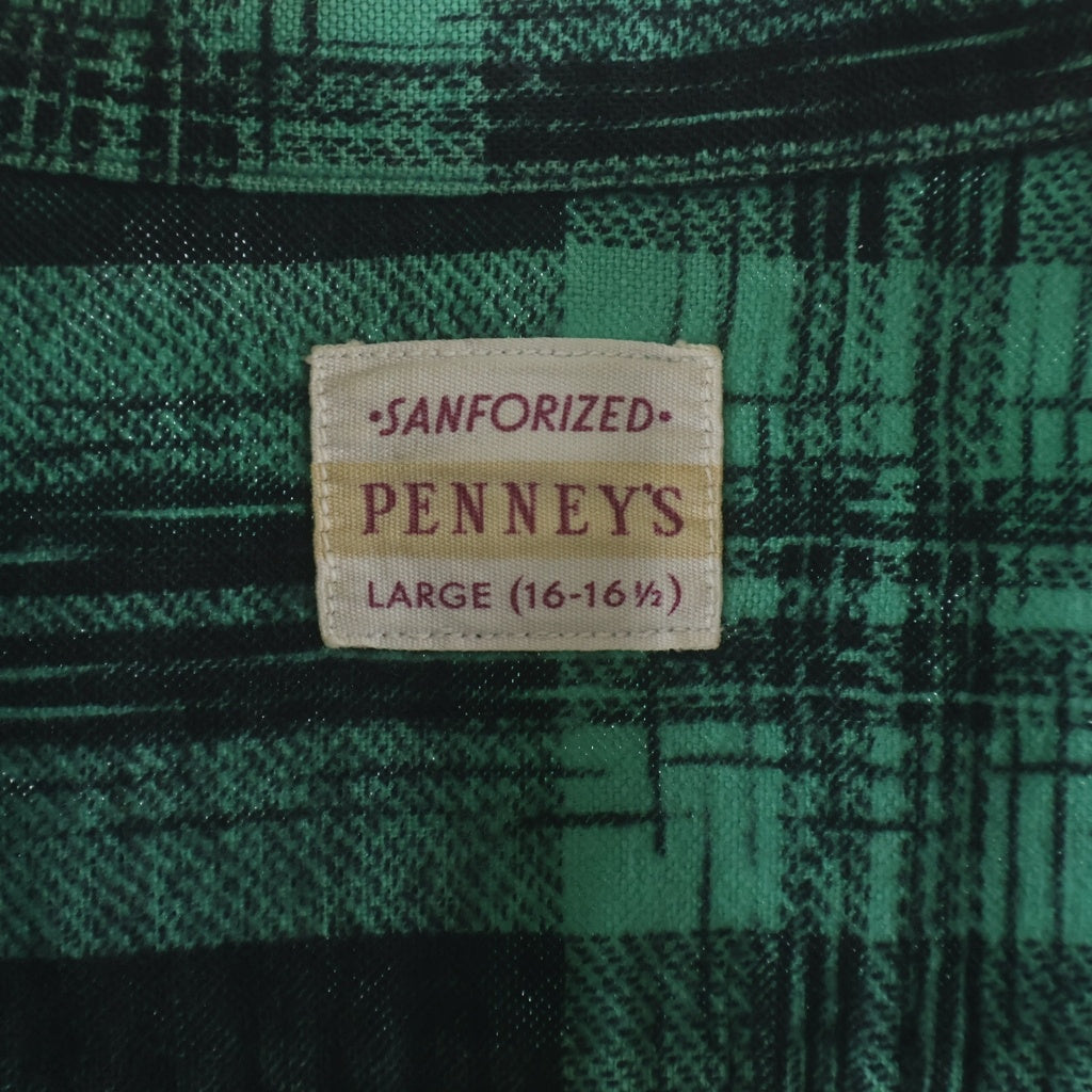 PENNEYS TOWNCRAFT(ぺニーズタウンクラフト) 50s-60s 袋襟 まち付 マチネル フランネル チェック 黒ラッカーボタン L 16.5 チェック ネルシャツ グリーン