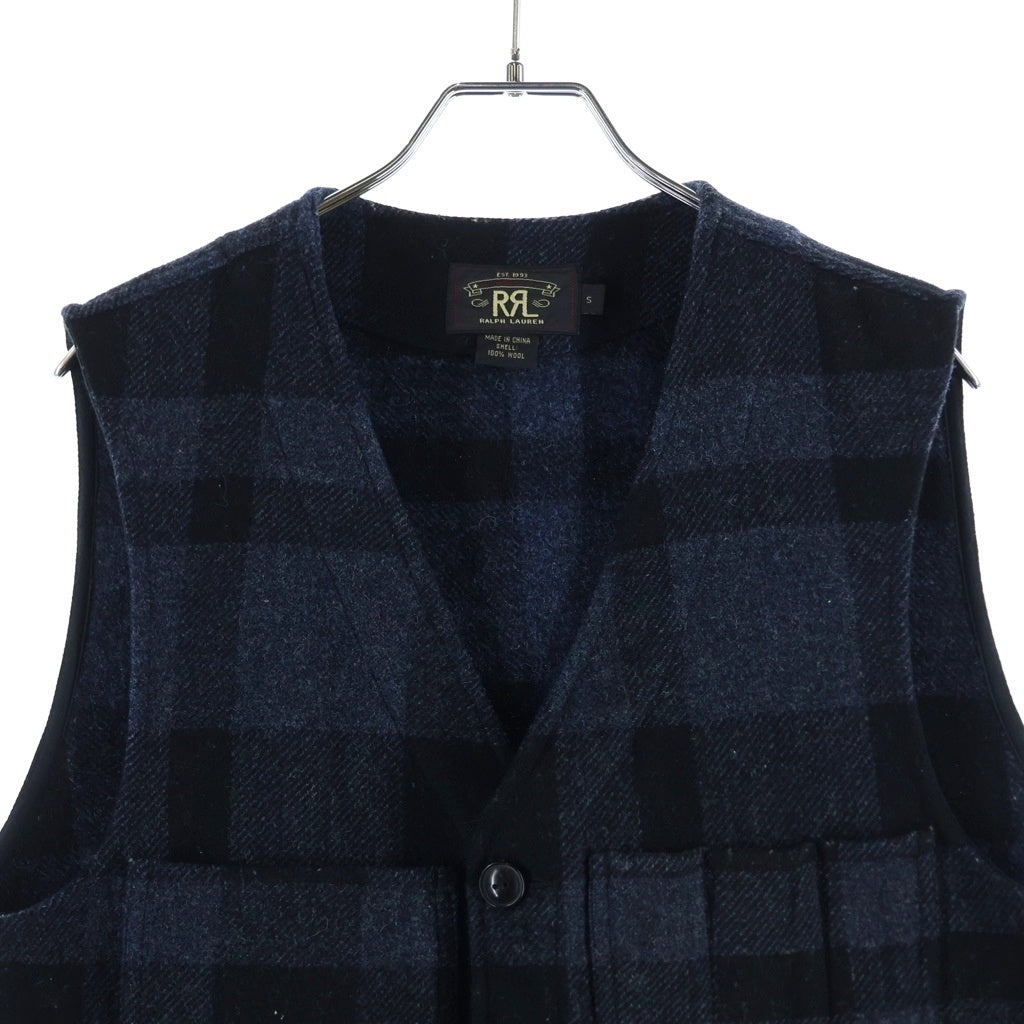 RRL(ダブルアールエル) マッキーノ ウール 針シンチ バッファローチェック ベスト ネイビー