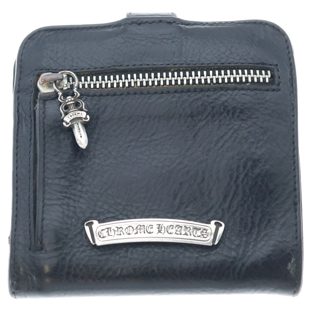 CHROME HEARTS(クロムハーツ) SQ BTN BILL スクエアボタンビル フラップボタン レザーウォレット 2つ折り財布 ブラック