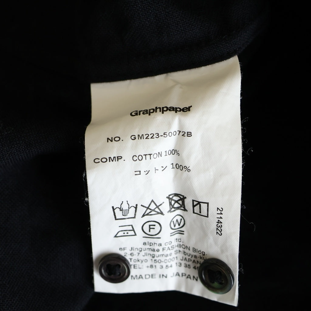 Graphpaper(グラフペーパー) 22AW Oxford Oversized Band Collar Shirt オックスフォード バンドカラー GM223-50072B ロングスリーブシャツ ブラック