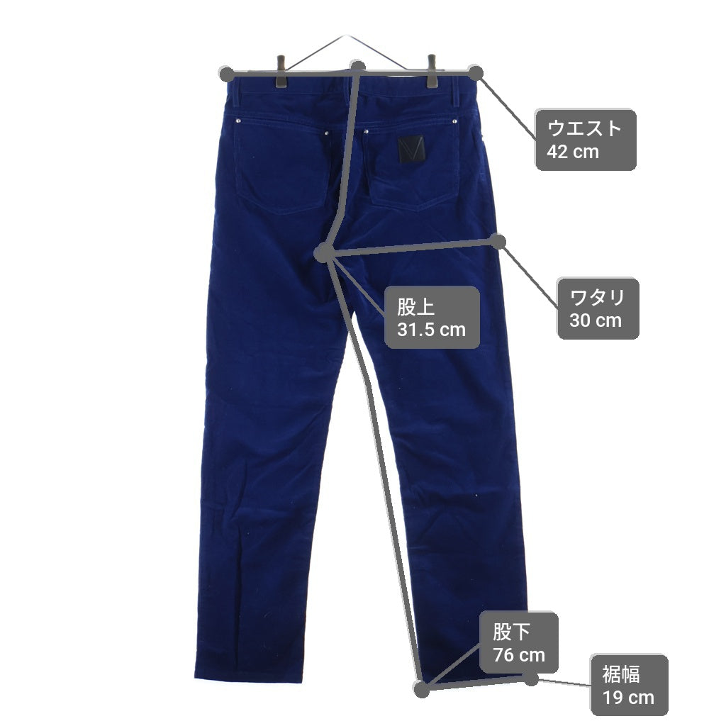 LOUIS VUITTON(ルイヴィトン) Vレザーパッチ 細コーデュロイ RM132M H4DP 10BGK コーデュロイパンツ ブルー
