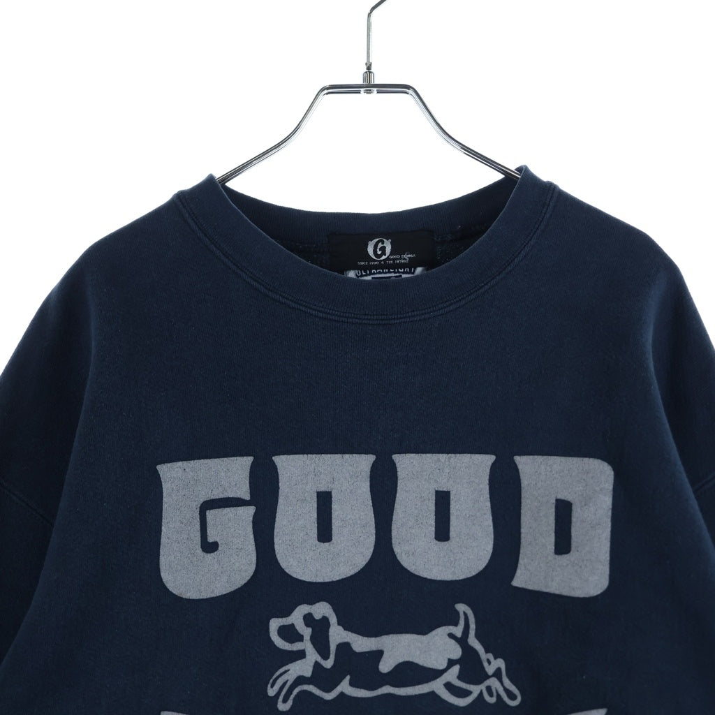 GOODENOUGH(グッドイナフ) 90s LEE ボディ フロッキープリント 犬 3段 カレッジ スウェットシャツ ブラック