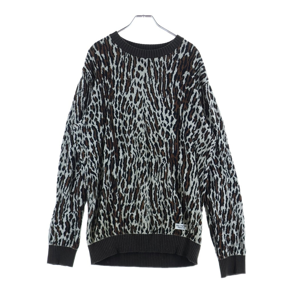 WACKO MARIA(ワコマリア) LEOPARD KNIT SWEATER レオパード コットン クルーネックセーター ベージュ