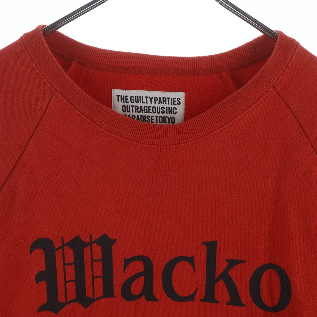 WACKO MARIA(ワコマリア) WASHED HEAVY WEIGHT SWEATSHIRT ウォッシュドヘビーウェイトスウェットシャツ カレッジプリント オールドイングリッシュ スウェット レッド