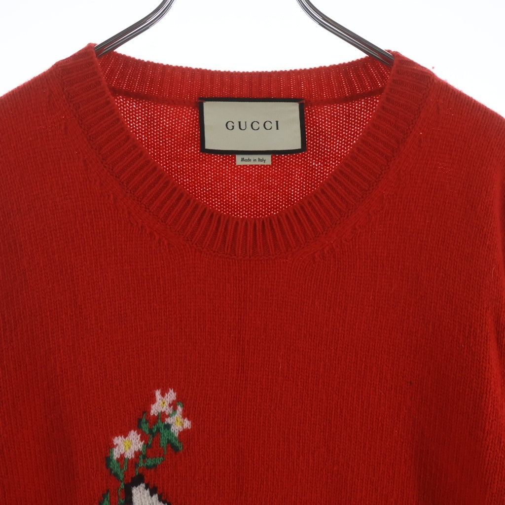 GUCCI(グッチ) Deerlet Wool Sweater ディアレットウールセーター ジラフモチーフ フロントロゴ クルーネックセーター レッド