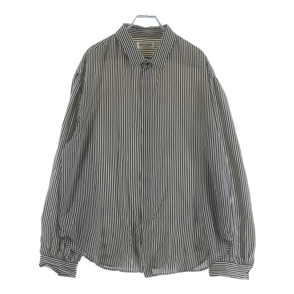 SAINT LAURENT PARIS(サンローランパリ) 21SS Stripe Silk Shirt ストライプ シルク 比翼ボタン 長袖シャツ 680495 Y2E11 長袖シャツ ホワイト/ブラック