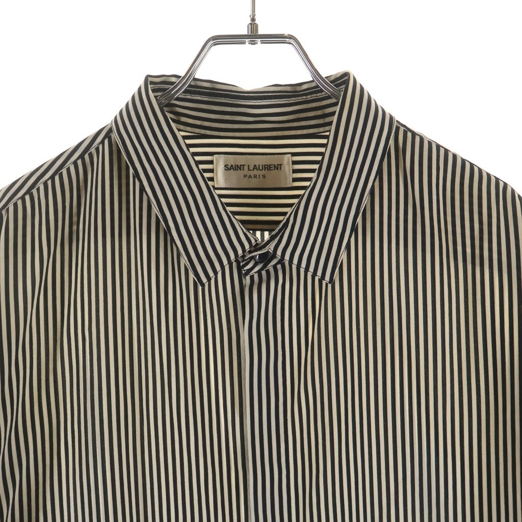 SAINT LAURENT PARIS(サンローランパリ) 21SS Stripe Silk Shirt ストライプ シルク 比翼ボタン 長袖シャツ 680495 Y2E11 長袖シャツ ホワイト/ブラック