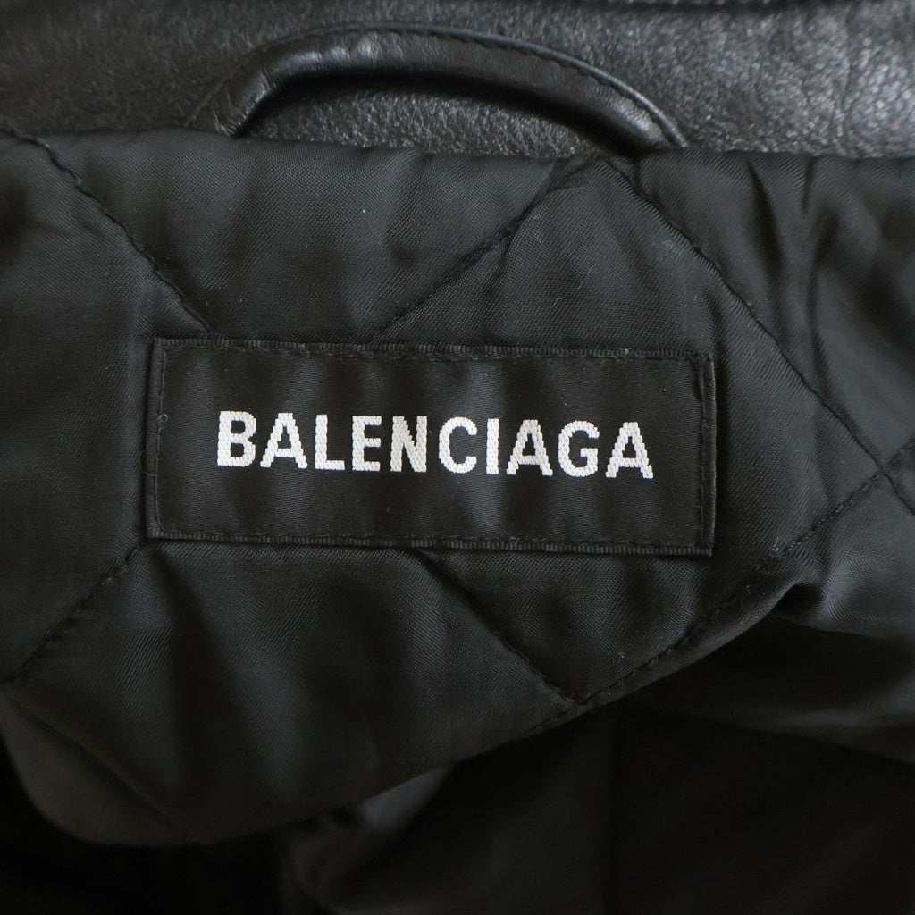 BALENCIAGA(バレンシアガ) 19AW フロントロゴ刺繍 ジップアップ カウレザージャケット ブルー 594594 TGS08