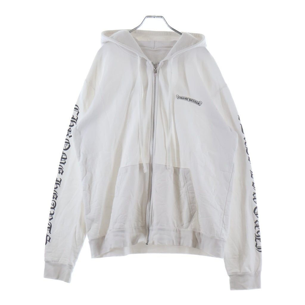 CHROME HEARTS(クロムハーツ) SWTSHRT HD ZIP 袖ロゴ バックスクロールラベルプリント ジップアップパーカー ホワイト