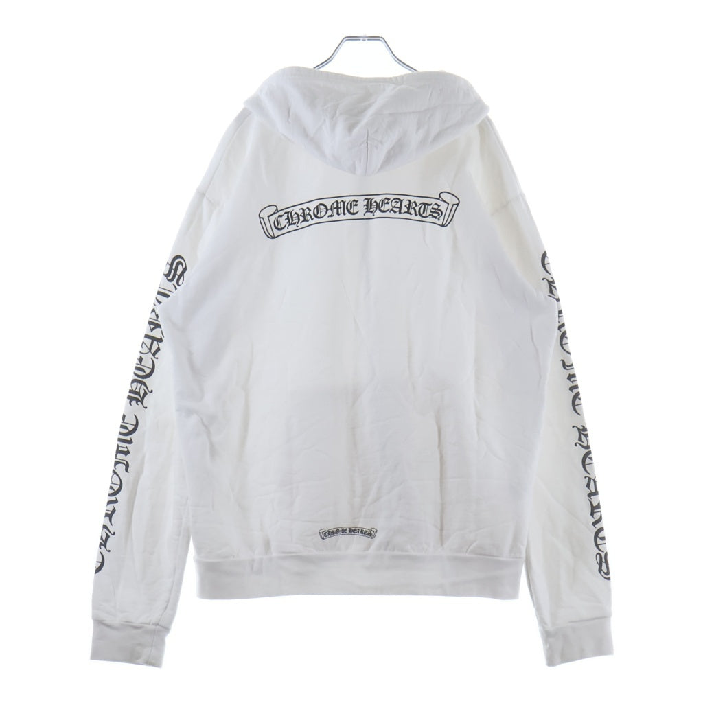CHROME HEARTS(クロムハーツ) SWTSHRT HD ZIP 袖ロゴ バックスクロールラベルプリント ジップアップパーカー ホワイト