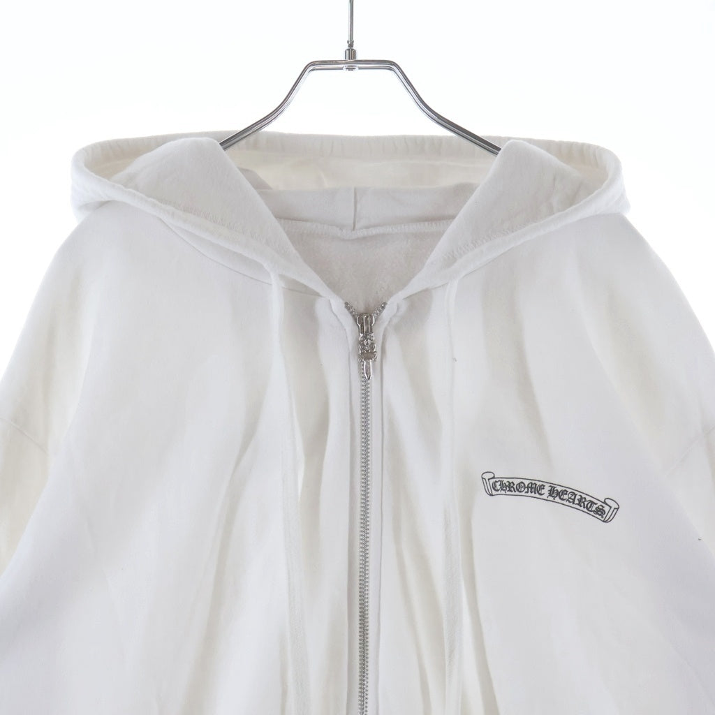 CHROME HEARTS(クロムハーツ) SWTSHRT HD ZIP 袖ロゴ バックスクロールラベルプリント ジップアップパーカー ホワイト