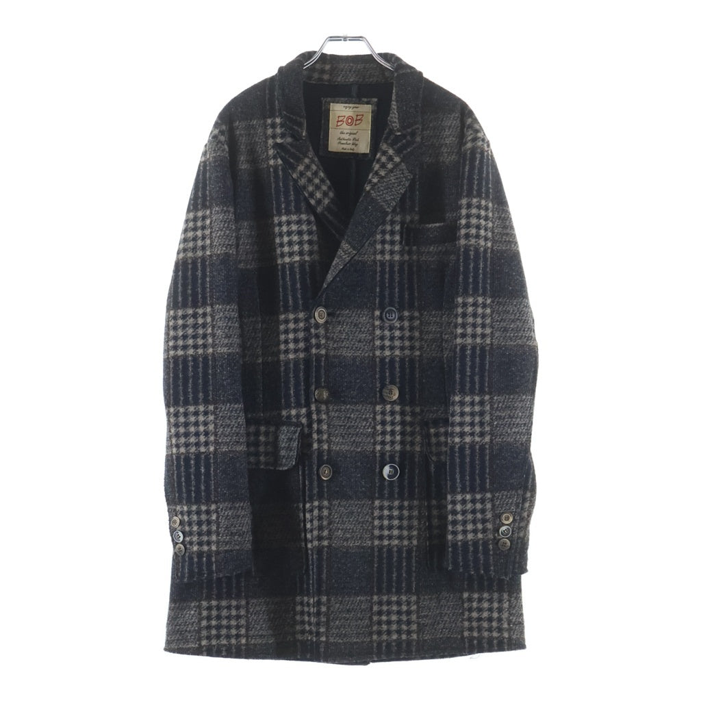BOB(ボブ) Wool Blend Double Breasted Checkered Coat ウール ブレンド ダブル チェックコート ブラウン p.IVA02112720970