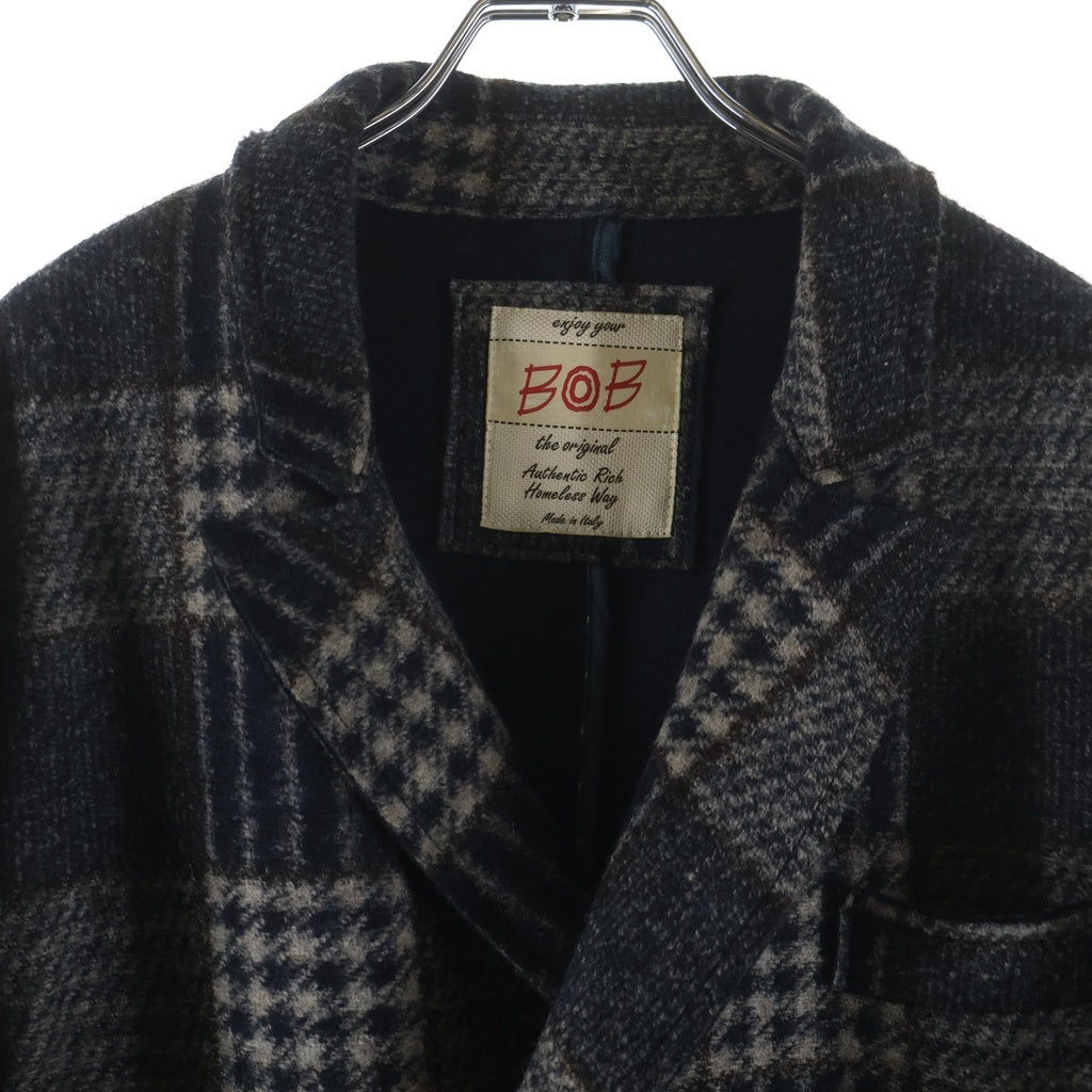 BOB(ボブ) Wool Blend Double Breasted Checkered Coat ウール ブレンド ダブル チェックコート ブラウン p.IVA02112720970