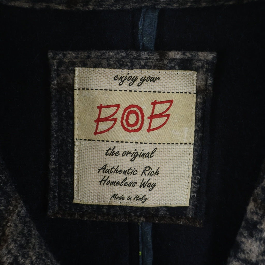 BOB(ボブ) Wool Blend Double Breasted Checkered Coat ウール ブレンド ダブル チェックコート ブラウン p.IVA02112720970