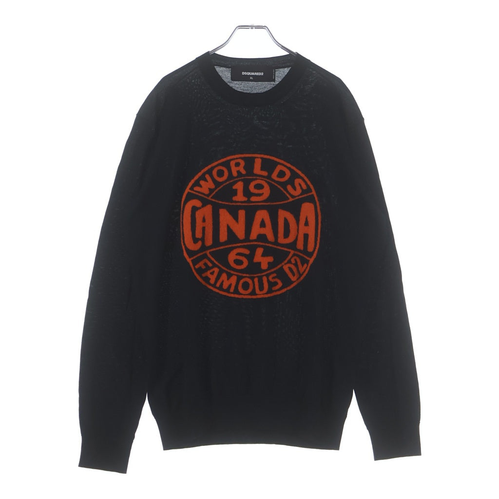 DSQUARED2(ディースクエアード) 20AW Canada World Famous Knit Sweater カナダ ワールドロゴ サマーニット S74HA1088 ブラック/オレンジ