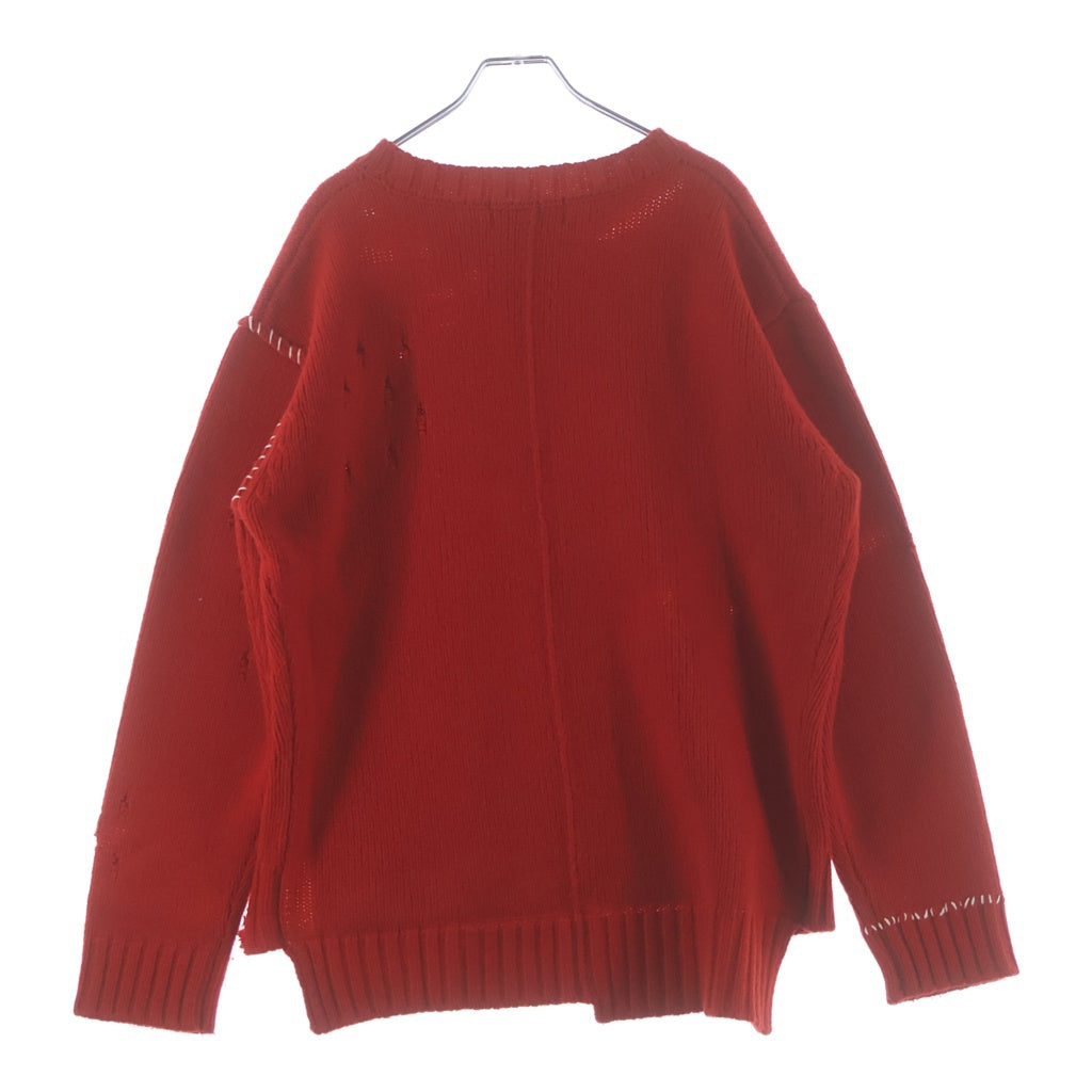 AMBUSH(アンブッシュ) Distressed stitch oversized sweater 12111503 クラッシュ クルーネックセーター レッド