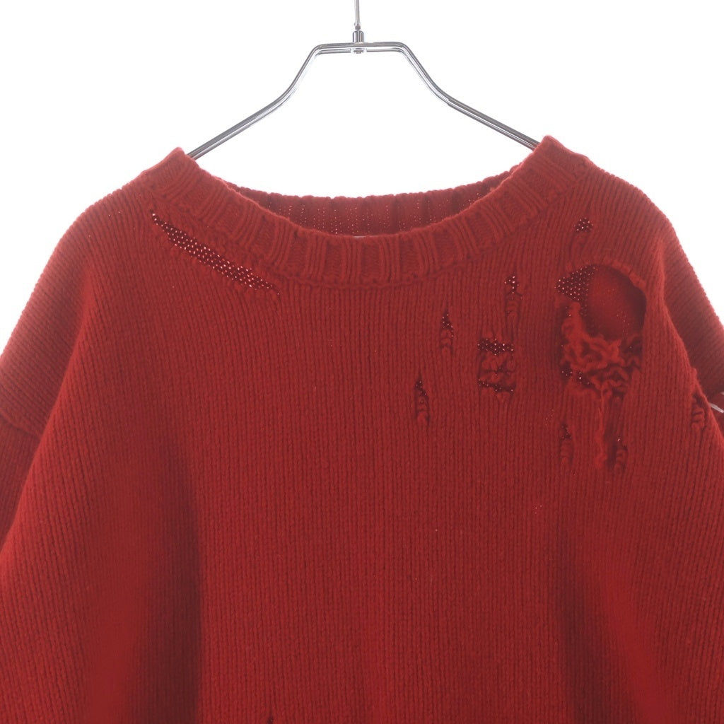 AMBUSH(アンブッシュ) Distressed stitch oversized sweater 12111503 クラッシュ クルーネックセーター レッド