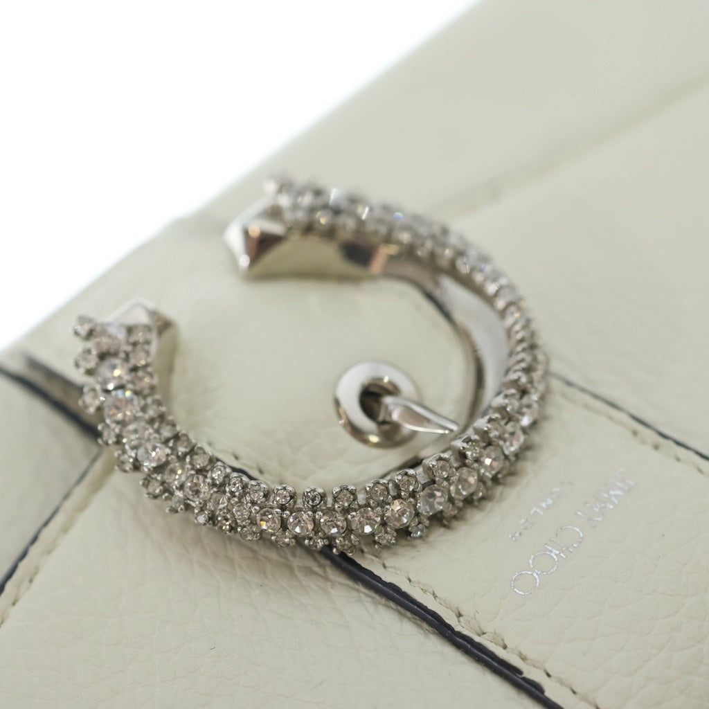 JIMMY CHOO(ジミーチュウ) マルティナ クリスタルバックル レザーロングウォレット ホワイト レディース