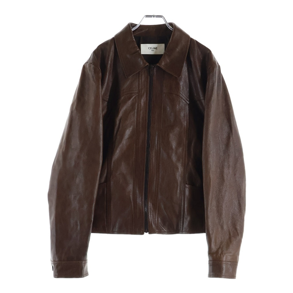 CELINE(セリーヌ) 23AW ワックスウエスタンブルゾン ラムスキン レザージャケット ブラウン