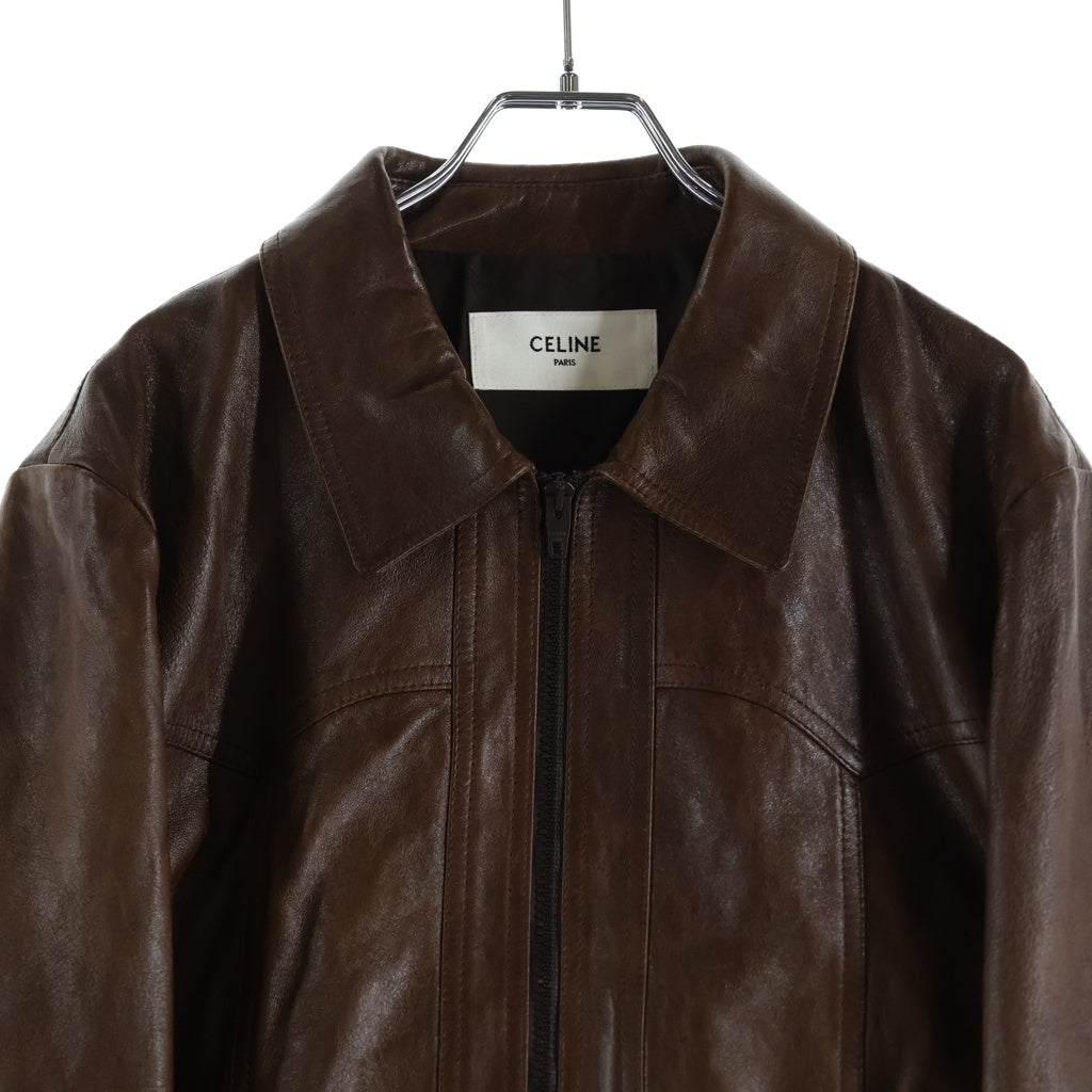 CELINE(セリーヌ) 23AW ワックスウエスタンブルゾン ラムスキン レザージャケット ブラウン
