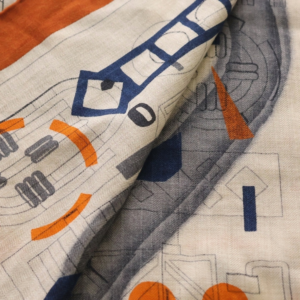 HERMES(エルメス) 23AW レクタングル アンプリムール・フルー カシミヤ シルク エトゥープ フランス製 ストール オレンジ レディース