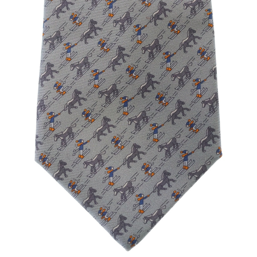 HERMES(エルメス) ホース 動物柄 総柄 シルク ネクタイ ブルー