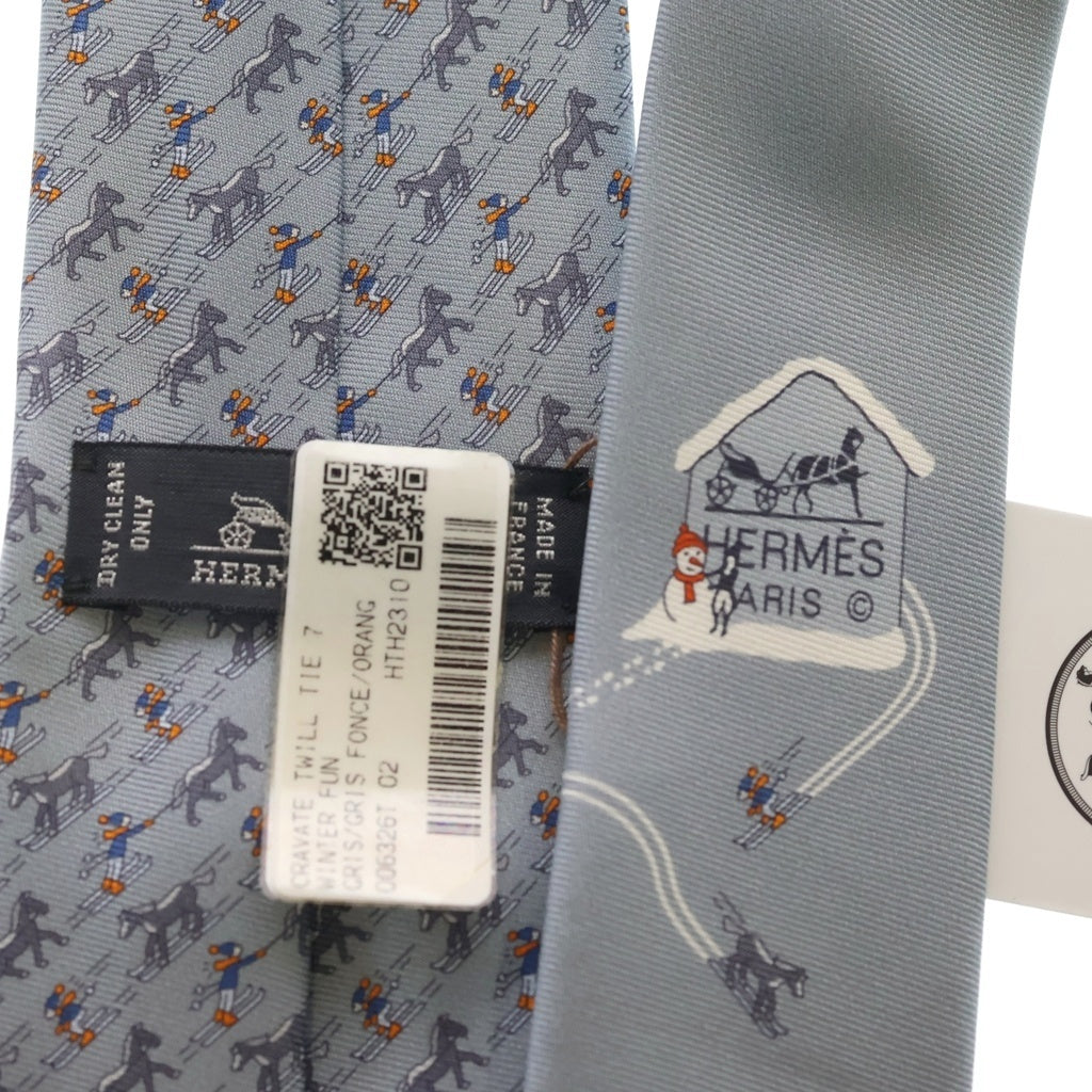 HERMES(エルメス) ホース 動物柄 総柄 シルク ネクタイ ブルー