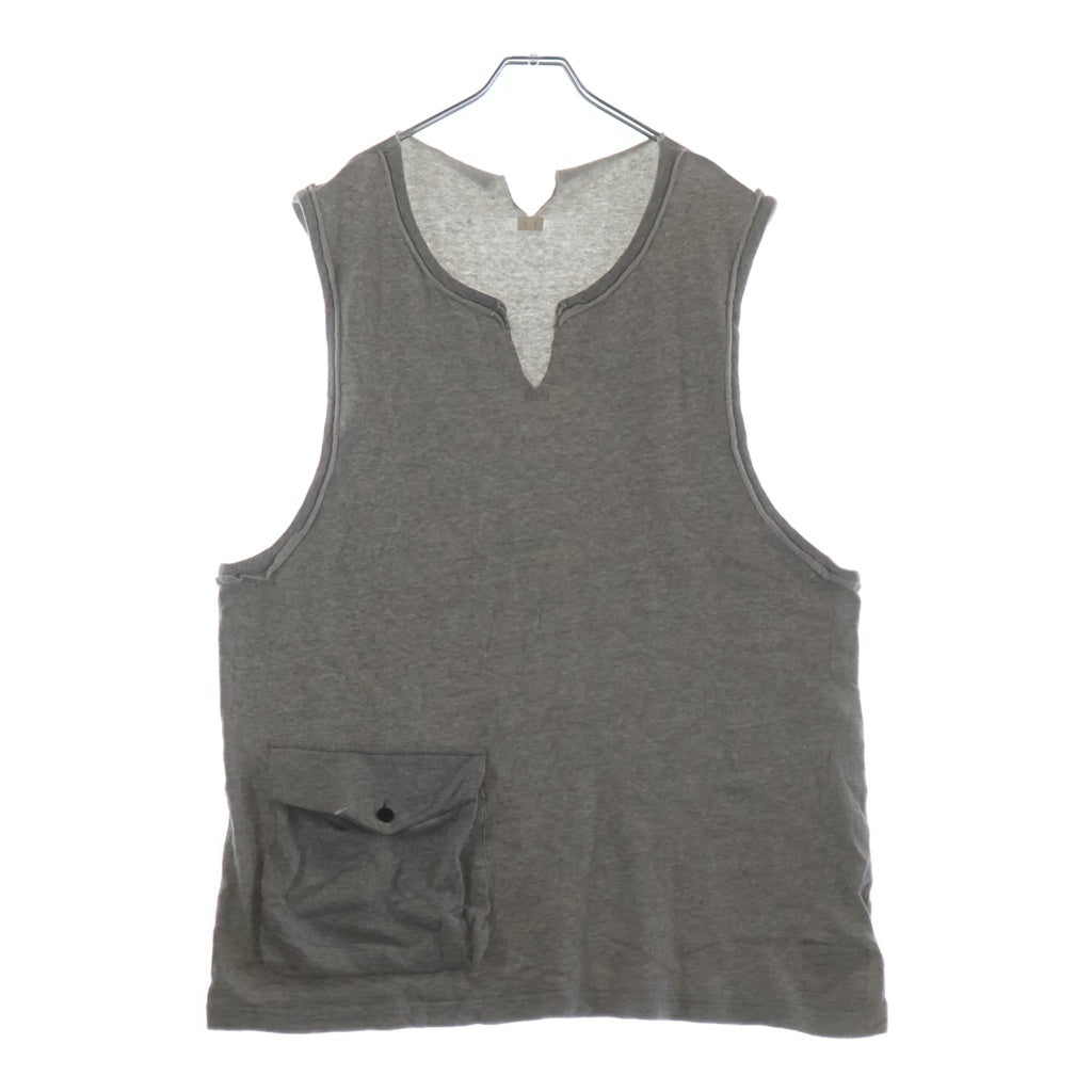 REGULATION Yohji Yamamoto MEN(レギュレーションヨウジヤマモトメン) 19SS SLEEVELESS SWEATER WITH FLAP POCKET AND SLITS IN NECKLINE スウェット HZ-T56-087 タンクトップ グレー