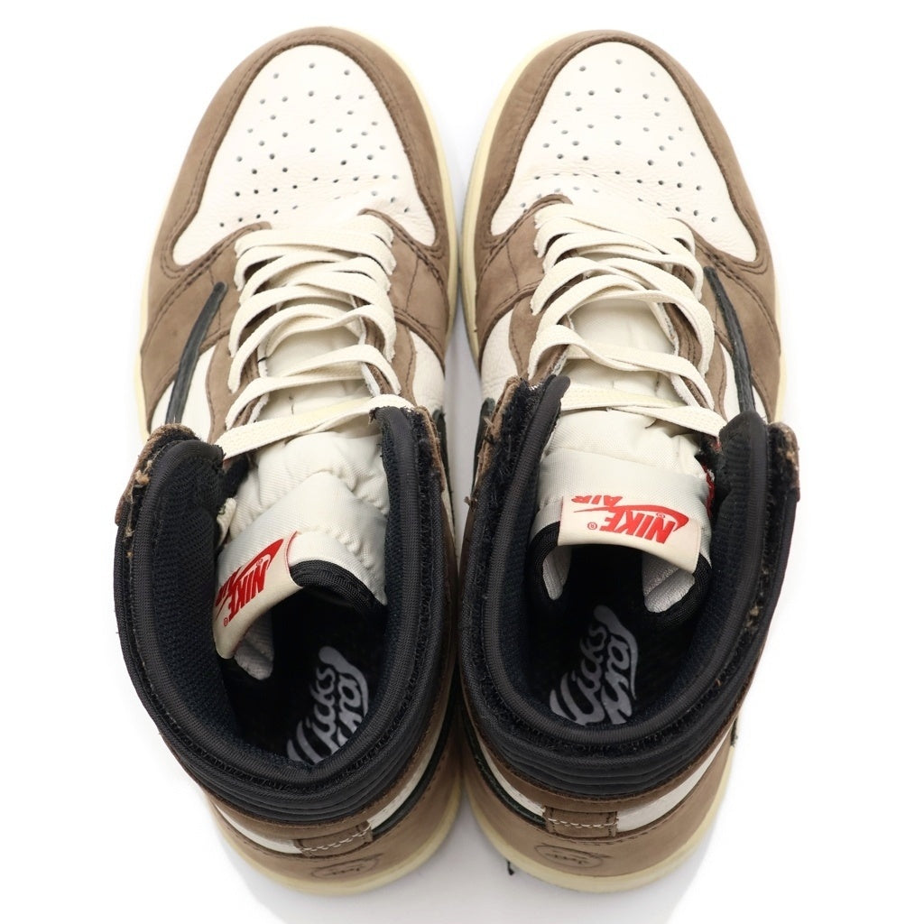 NIKE(ナイキ) ×TRAVIS SCOTT AIR JORDAN 1 RETRO HIGH OG TS SP トラヴィススコット エアジョーダン1 ハイカットスニーカー ブラウン/ホワイト US8.5/26.5cm CD4487-100