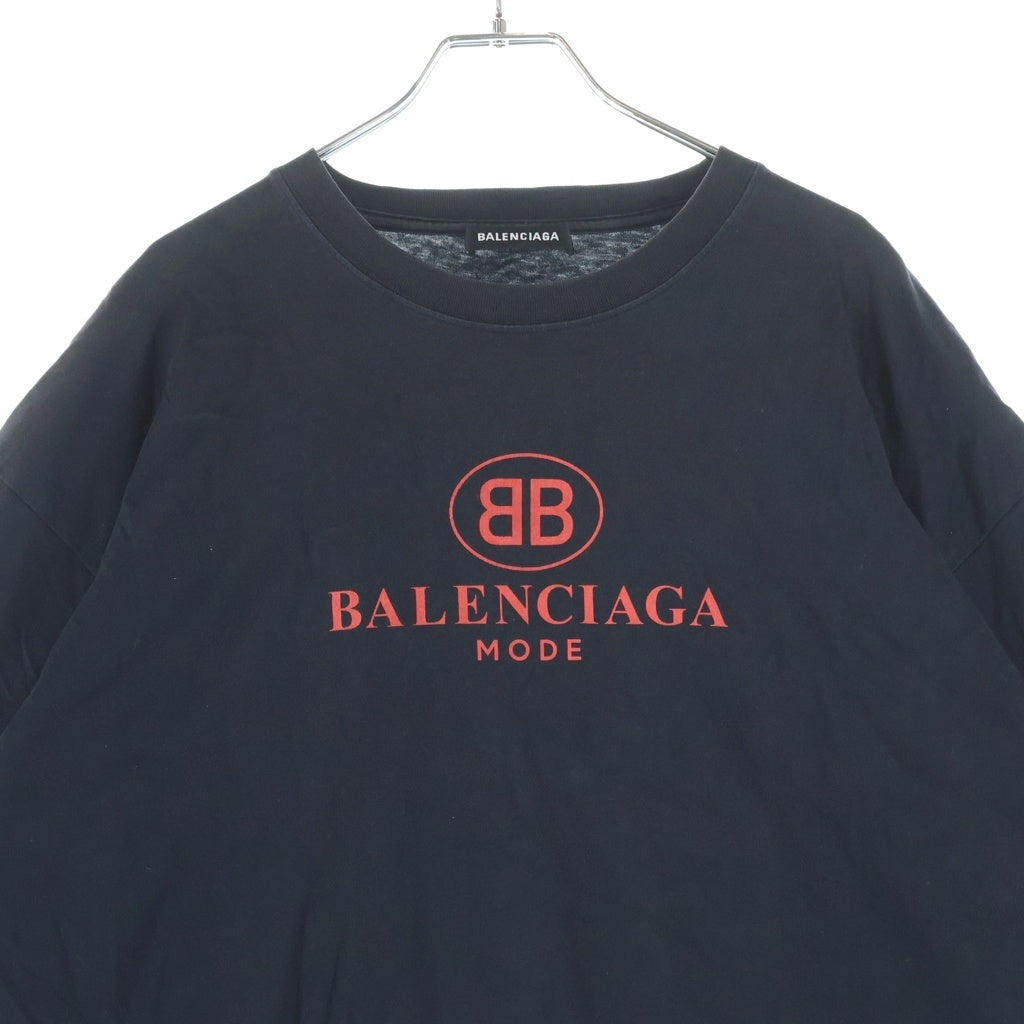 BALENCIAGA(バレンシアガ) 18SS BB Mode Tee / BBロゴ フロントロゴプリント クルーネック半袖Tシャツ ブラック 508203 TYK23