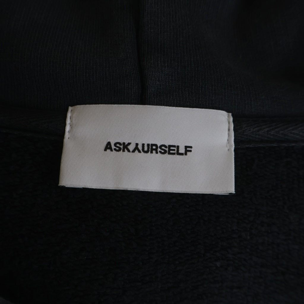 ASKYURSELF(アスクユアセルフ) Studded Rhinestone Three Cross Zip Up Hoodie スタッズ クロス 切りっぱなし ジップパーカー ブラック