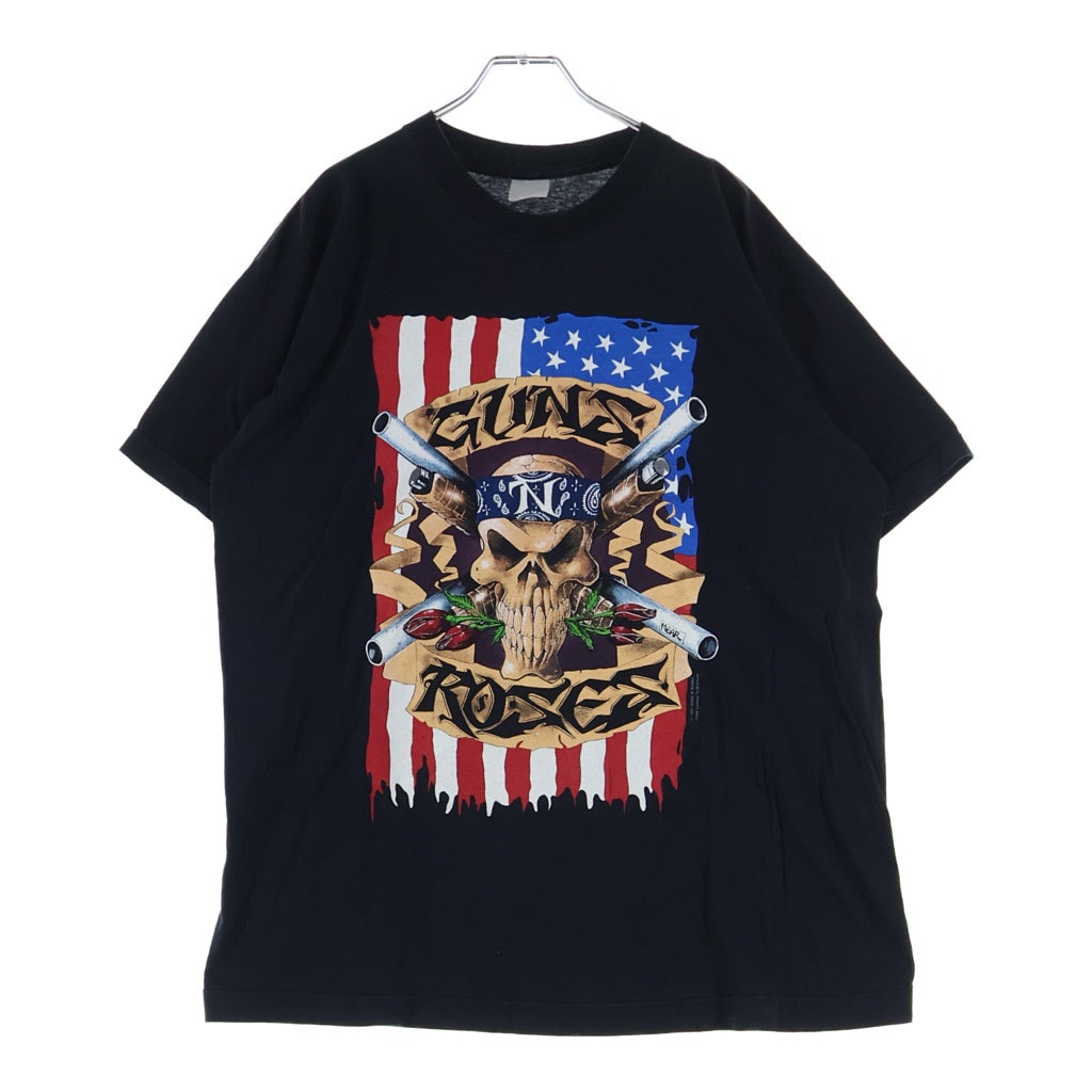 VINTAGE(ヴィンテージ) 90s GUNS ROSES USE YOUR ILLUSISON TOUR SKULL AMERICAN FLAG クルーネックTシャツ ブラック